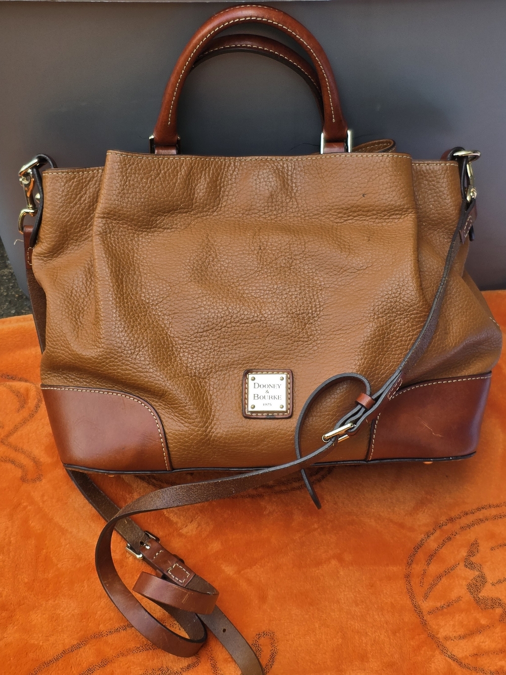 Dooney & Bourke Brown Leather Pebbled Satchel with Strap